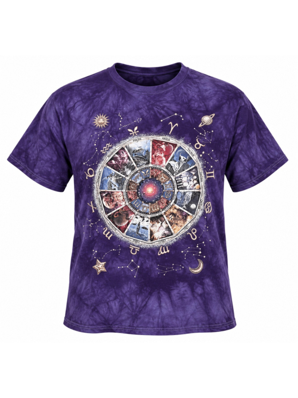 The Mountain Zodiac Astrology Tie Dye T-Shirt Purple XXL 2XL Celestial Horoscope